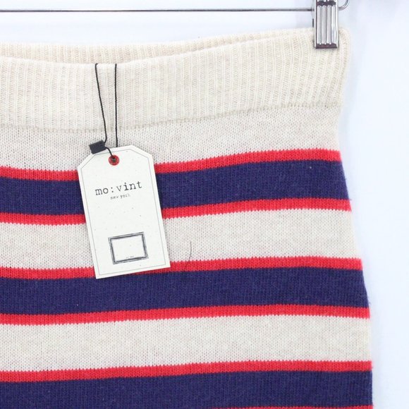 Mo:vint Pencil Skirt Womens Beige Striped Knit Stretch Small S New With Tags - Picture 2 of 9
